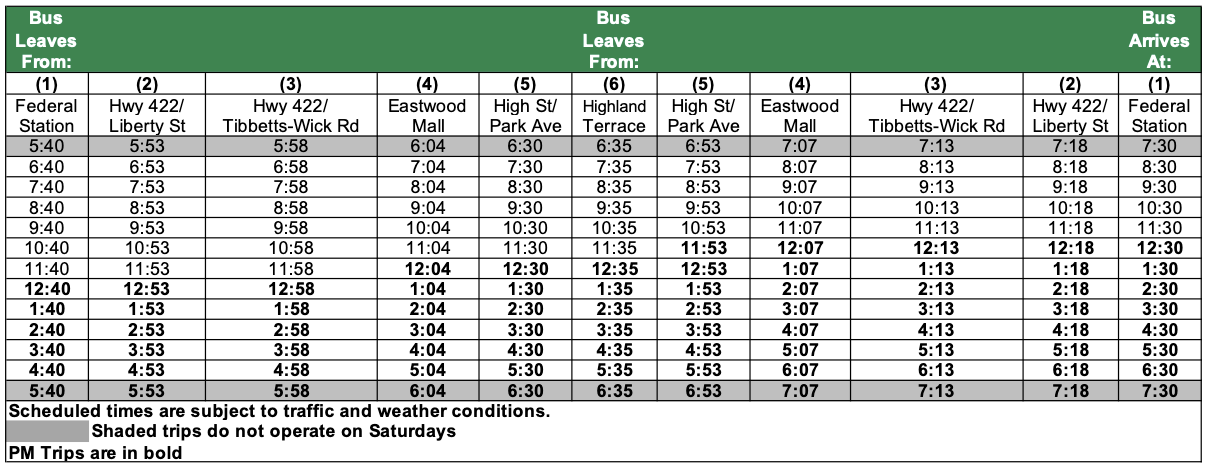 28-Warren Express Schedule